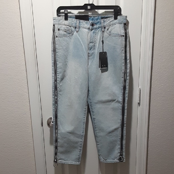 Armani Exchange Light Blue Jeans with Side Stripes - Picture 1 of 7